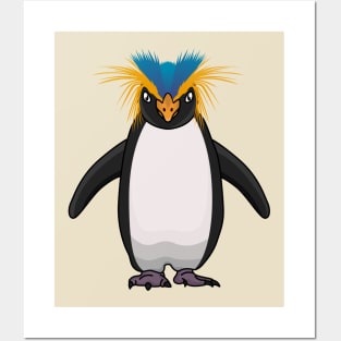 Cute macaroni penguin cartoon illustration Posters and Art